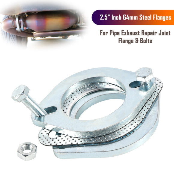 2 Stahlflansche 2,5 Zoll 64 mm für Rohrauspuff-Reparaturverbindungsflansch und Bolzen