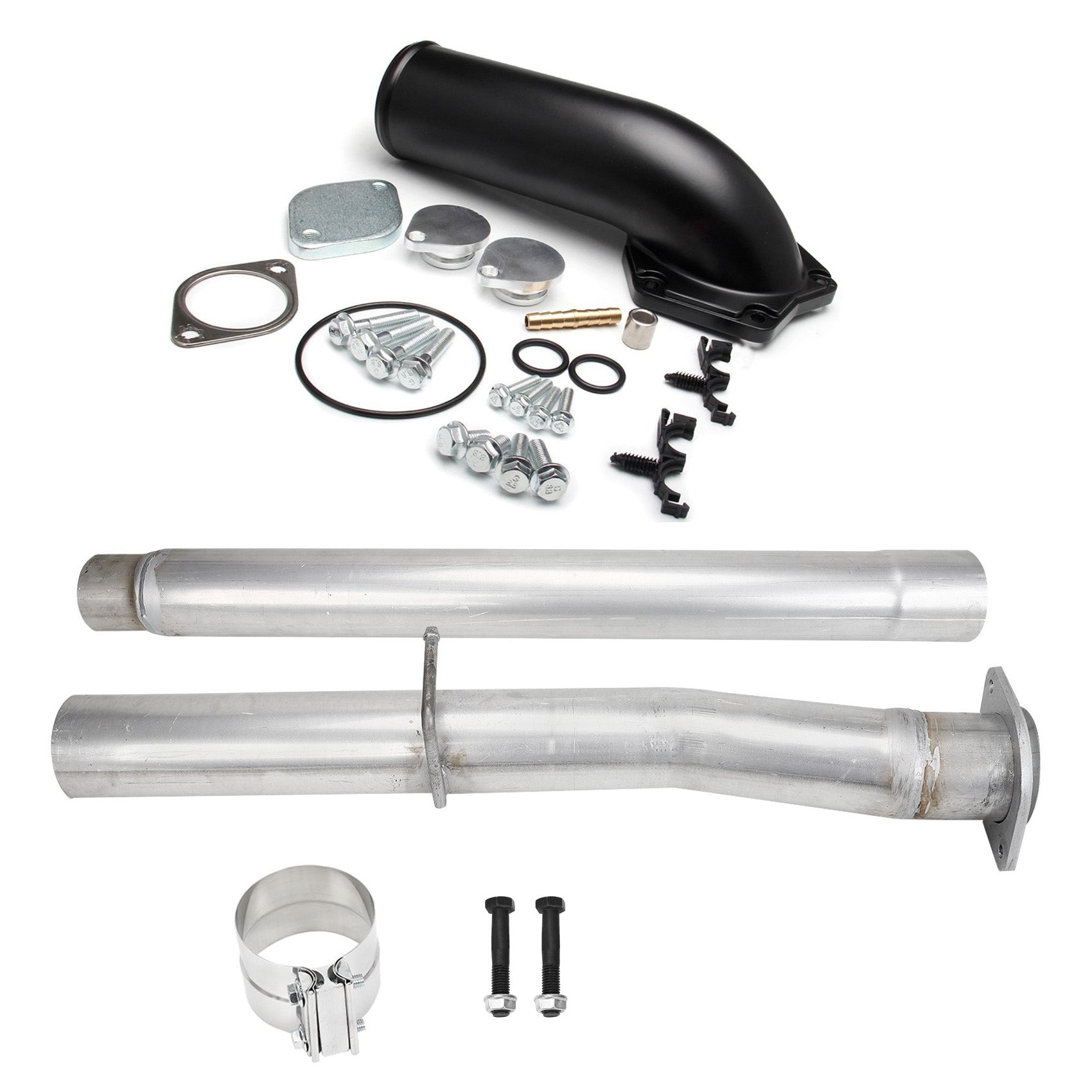 Ford 2008-2010 F-250 F-350 F-450 F-550 Powerstroke Diesel 6.4L 4" Exhaust Pipe & EGR Valve Delete Kit + Intake Elbow Diecast