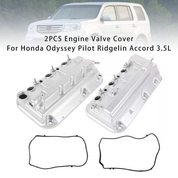 2PCS Front+Rear Engine Valve Cover For Honda Odyssey Pilot Ridgelin Accord 3.5L