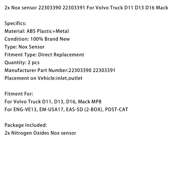2x Nox sensor 22303390 22303391 For Volvo Truck D11 D13 D16 Mack