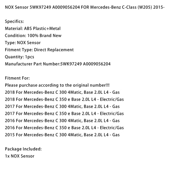 NOX Sensor 5WK97249 A0009056204 For Mercedes-Benz C-Class (W205) 2015-2018