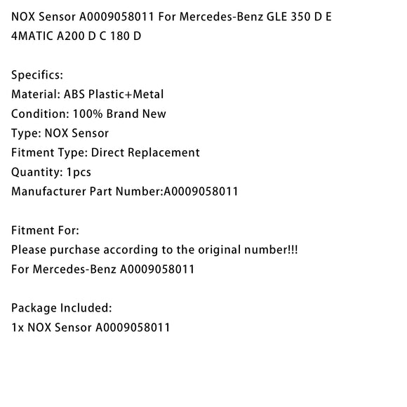 NOX Sensor A0009058011 For Mercedes-Benz GLE 350 D E 4MATIC A200 D C 180 D