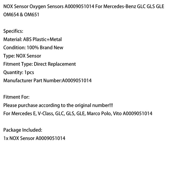 NOX Sensor A0009051014 For Mercedes-Benz GLC GLS GLE OM654 & OM651