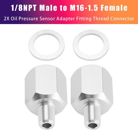 2x 1/8NPT Male to M16-1.5 Female Oil Pressure Sensor Adapter Thread Connector