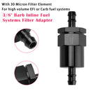 Black Inline EFI Fuel Systems Filter Adapter 3/8 Inch Barb With 30 Micron Filter Element-7