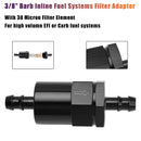 Black Inline EFI Fuel Systems Filter Adapter 3/8 Inch Barb With 30 Micron Filter Element-8