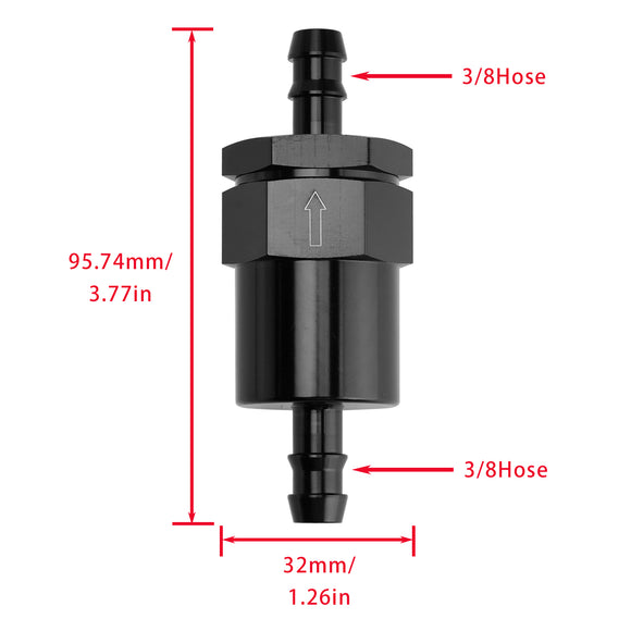 Black Inline EFI Fuel Systems Filter Adapter 3/8 Inch Barb With 30 Micron Filter Element