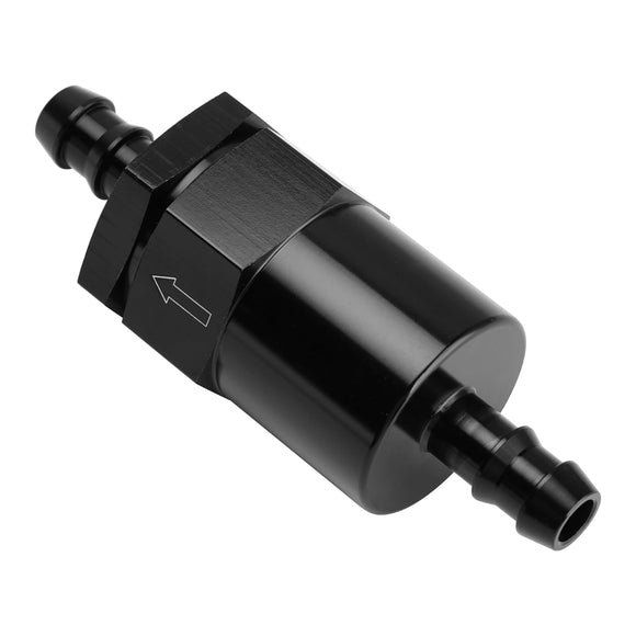 Black Inline EFI Fuel Systems Filter Adapter 3/8 Inch Barb With 30 Micron Filter Element