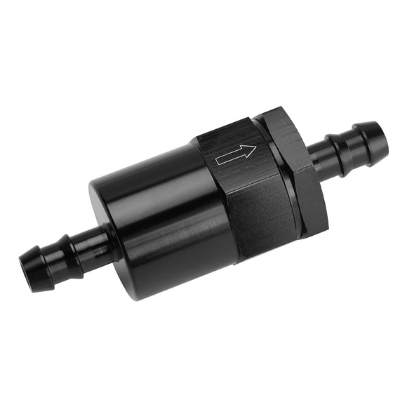 Black Inline EFI Fuel Systems Filter Adapter 3/8 Inch Barb With 30 Micron Filter Element
