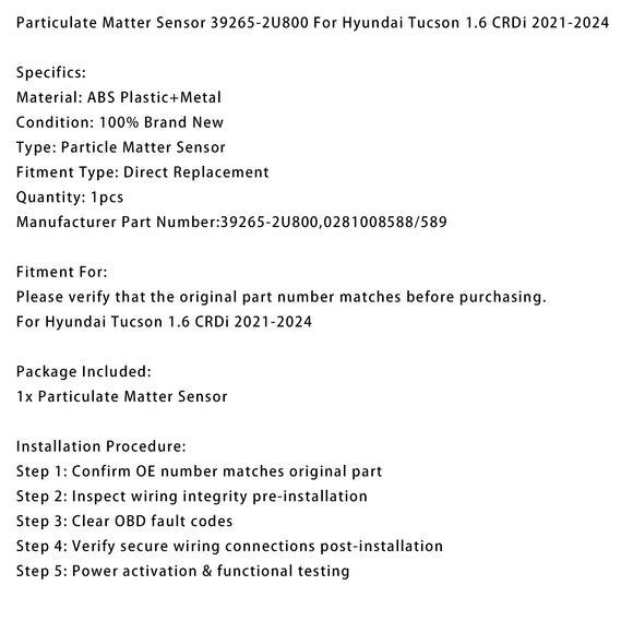 Particulate Matter Sensor 39265-2U800 For Hyundai Tucson 1.6 CRDi 2021-2024