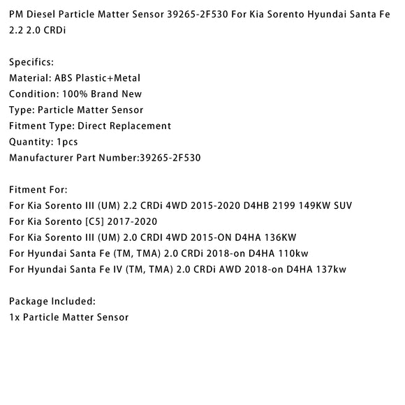 PM Particle Matter Sensor 39265-2F530 For Kia Sorento Hyundai Santa Fe 2.2 2.0 CRDi