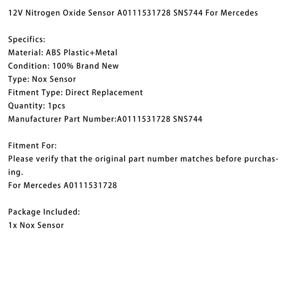 12V Nitrogen Oxide Sensor A0111531728 SNS744 For Mercedes
