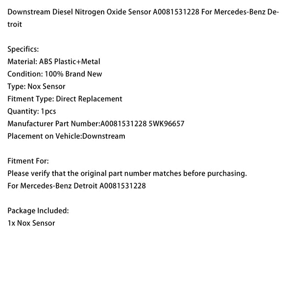 Downstream Diesel Nitrogen Oxide Sensor A0081531228 For Mercedes-Benz Detroit