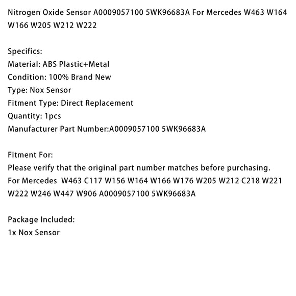Nitrogen Oxide Sensor A0009057100 5WK96683A For Mercedes W463 W164 W166 W205 W212 W222