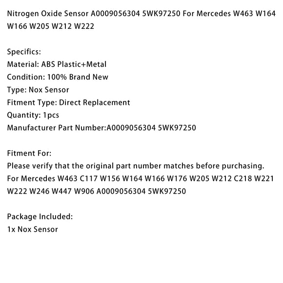 Nitrogen Oxide Sensor A0009056304 5WK97250 For Mercedes W463 W164 W166 W205 W212 W222