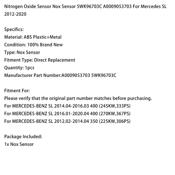 Nitrogen Oxide Sensor Nox Sensor 5WK96703C A0009053703 For Mercedes SL 2012-2020