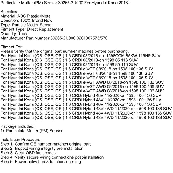 Particulate Matter (PM) Sensor 39265-2U000 For Hyundai Kona 2018-