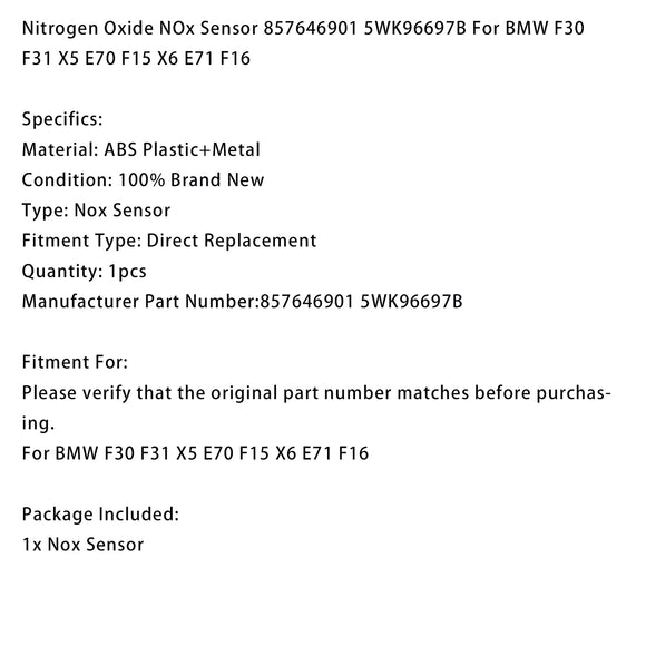 NOx Sensor 857646901 5WK96697B For BMW F30 F31 X5 E70 F15 X6 E71 F16