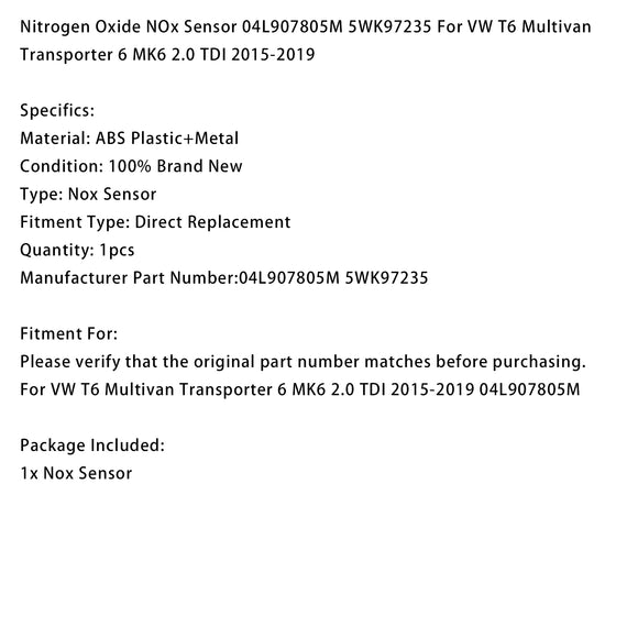 Nitrogen Oxide NOx Sensor 04L907805M For VW T6 Multivan Transporter 6 2015-2019
