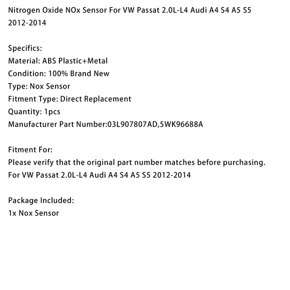 Nitrogen Oxide NOx Sensor For VW Passat 2.0L-L4 Audi A4 S4 A5 S5 2012-2014