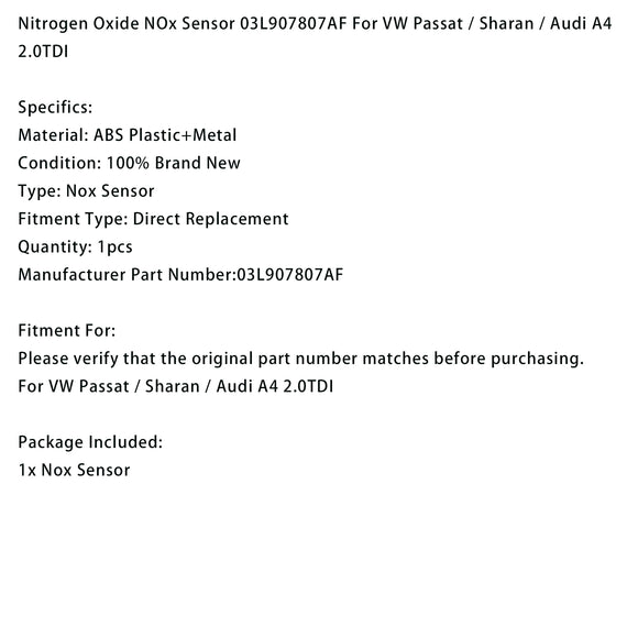 Nitrogen Oxide NOx Sensor 03L907807AF For VW Passat Sharan Audi A4 2.0TDI