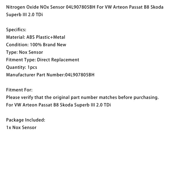 NOx Sensor 04L907805BH For VW Arteon Passat B8 Skoda Superb III 2.0 TDi