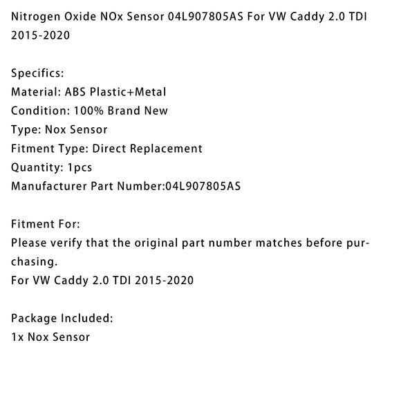 Nitrogen Oxide NOx Sensor 04L907805AS For VW Caddy 2.0 TDI 2015-2020