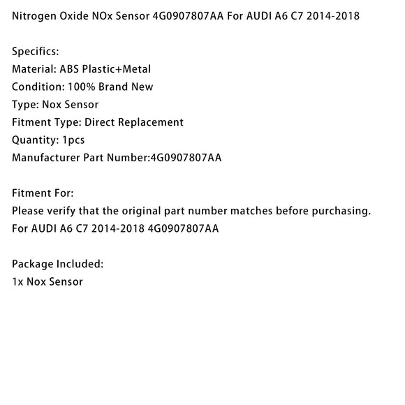 Nitrogen Oxide NOx Sensor 4G0907807AA For AUDI A6 C7 2014-2018