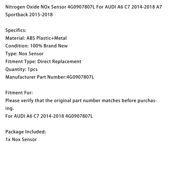 NOx Sensor 4G0907807L For AUDI A6 C7 2014-2018 A7 Sportback 2015-2018