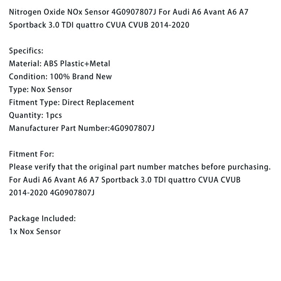 Nitrogen Oxide NOx Sensor 4G0907807J For Audi A6 Avant A6 A7 Sportback 3.0 TDI