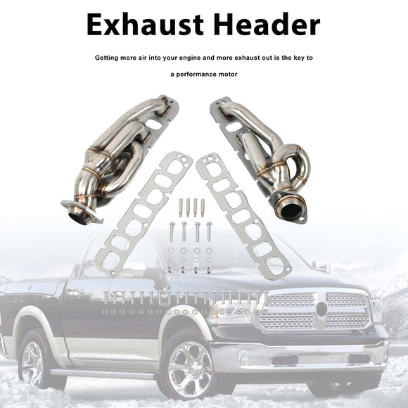 Steel Exhaust Manifold Header Fit Dodge Ram 1500 2009-2018 5.7L 1-5/8"