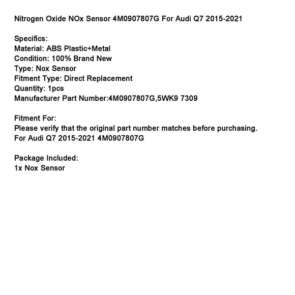 Nitrogen Oxide NOx Sensor 4M0907807G For Audi Q7 2015-2021