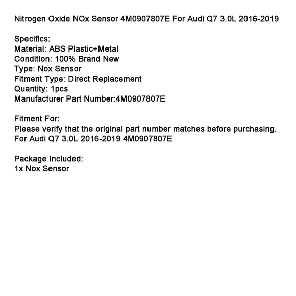 Nitrogen Oxide NOx Sensor 4M0907807E For Audi Q7 3.0L 2016-2019
