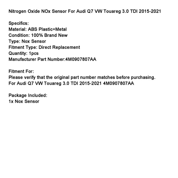 Nitrogen Oxide NOx Sensor 4M0907807AAFor Audi Q7 VW Touareg 3.0 TDI 2015-2021