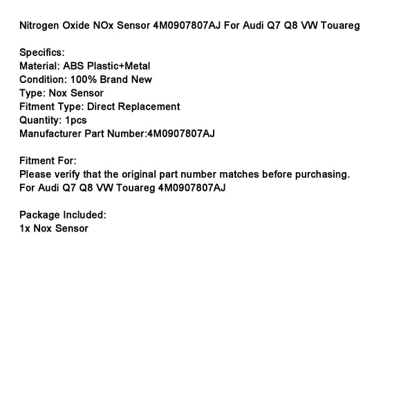 Nitrogen Oxide NOx Sensor 4M0907807AJ For Audi Q7 Q8 VW Touareg