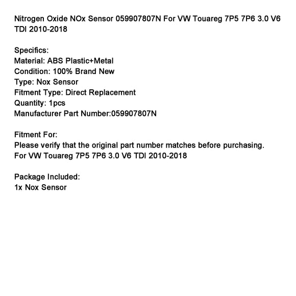 Nitrogen Oxide NOx Sensor 059907807N For VW Touareg 7P5 7P6 3.0 V6 TDI 2010-2018
