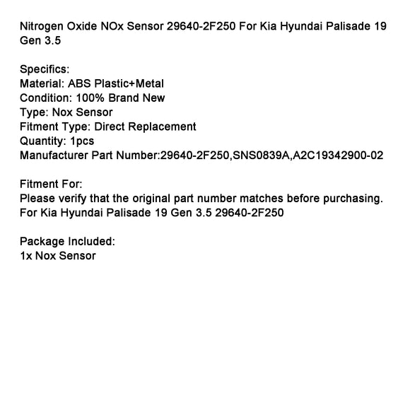 Kia Hyundai Palisade 19 Gen 3.5 29640-2F250 Nitrogen NOx Sensor 29640‑2F250