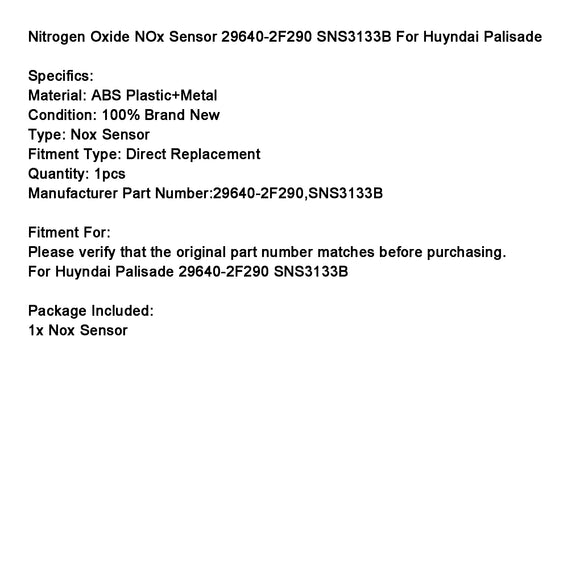 Huyndai Palisade 29640-2F290 SNS3133B Nitrogen NOx Sensor 29640‑2F290 SNS3133B