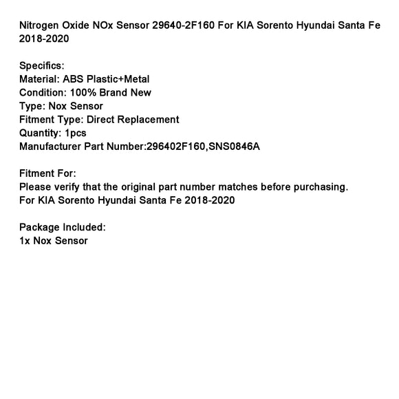 KIA Sorento Hyundai Santa Fe 2018-2020 Nitrogen NOx Sensor 29640‑2F160