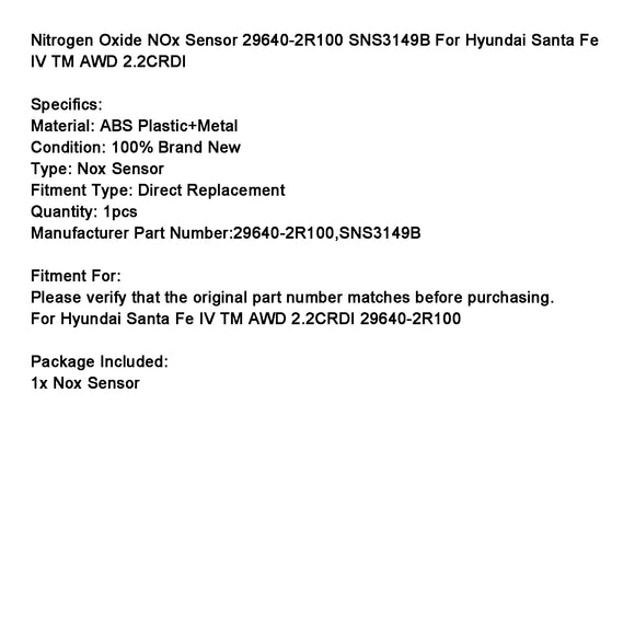 Hyundai Santa Fe IV TM AWD 2.2CRDI 29640-2R100 Nitrogen Oxide NOx Sensor 29640-2R100 SNS3149B