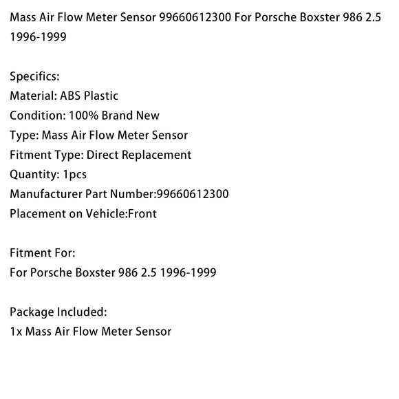 Porsche Boxster 986 2.5 1996-1999 Mass Air Flow Meter Sensor 99660612300