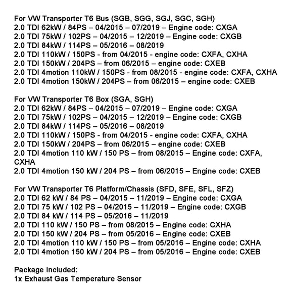 VW Transporter T6 Platform/Chassis SFD, SFE, SFL, SFZ Exhaust Gas Temperature Sensor 04L906088DE
