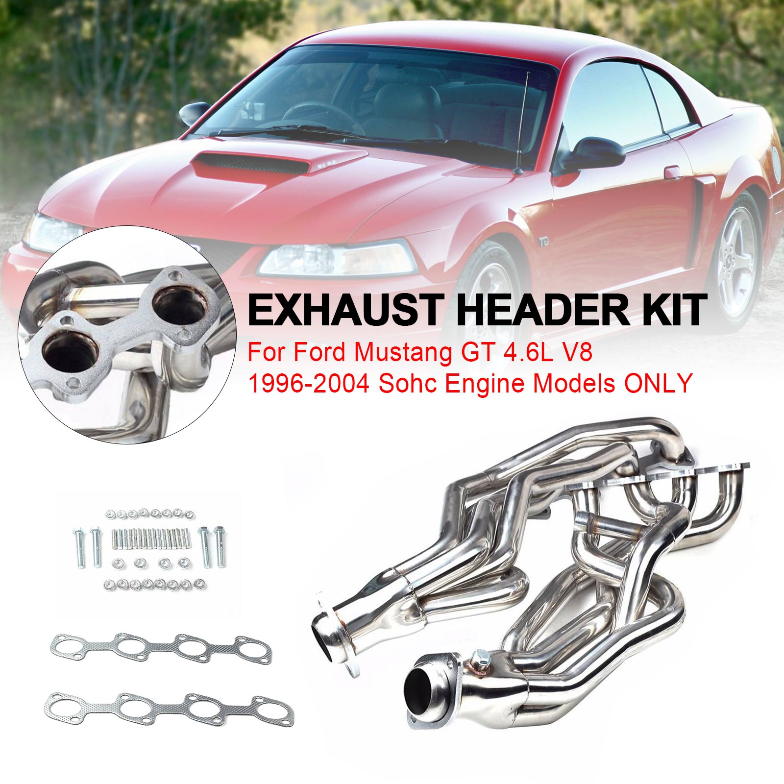 Ford 1996-2004 Mustang GT V8 4.6L Pair Stainless Exhaust Manifold Headers