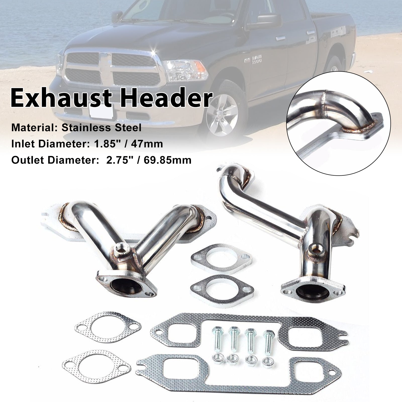 Dodge Ram 1500 5.7L 2009-2018 Stainless Steel Exhaust Manifold Header - 0