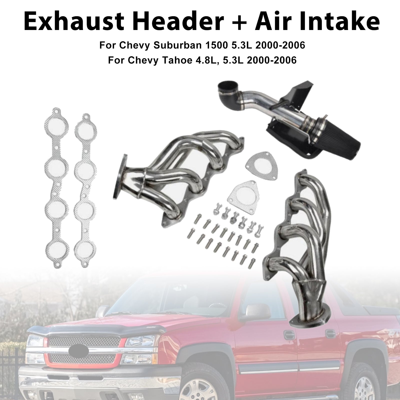 Air Intake Exhaust Header Fit Chevy Fit GMC Avalanche Silverado 2000-2006 V8 - 0