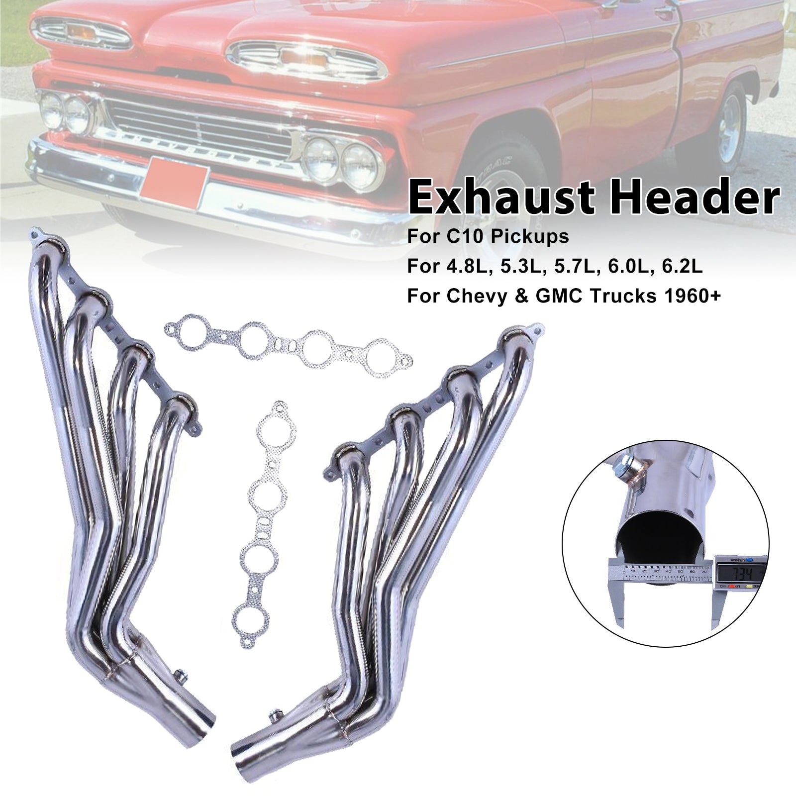 LS6 Long Tube 1-7/8 Exhaust Manifold Header Fit Chevy C10 LS LS1 LS3 LS2