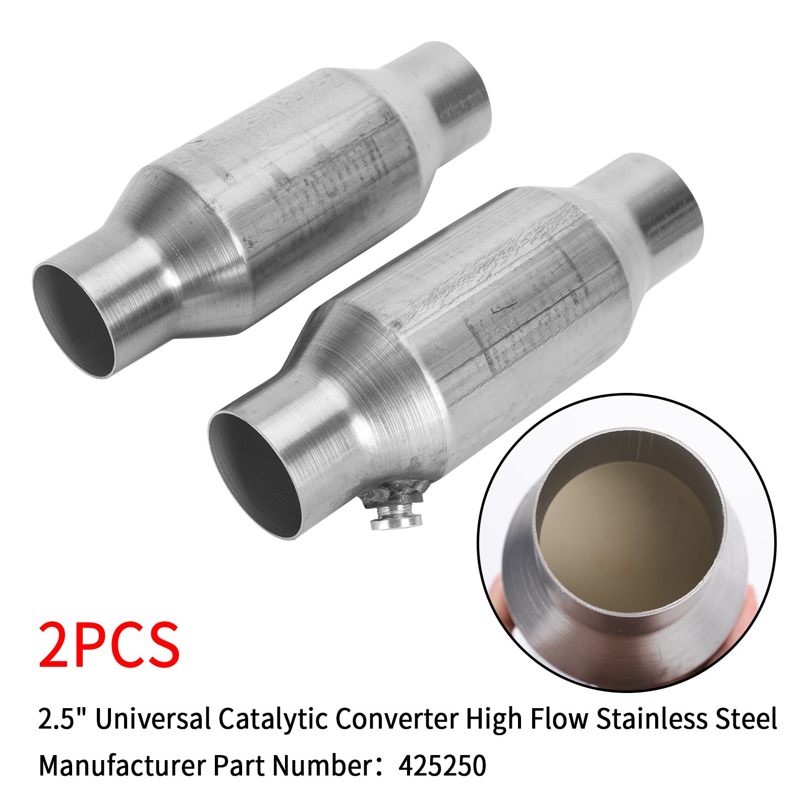 Universal 2X 2.5" 425250 Catalytic Converter High Flow Stainless Steel