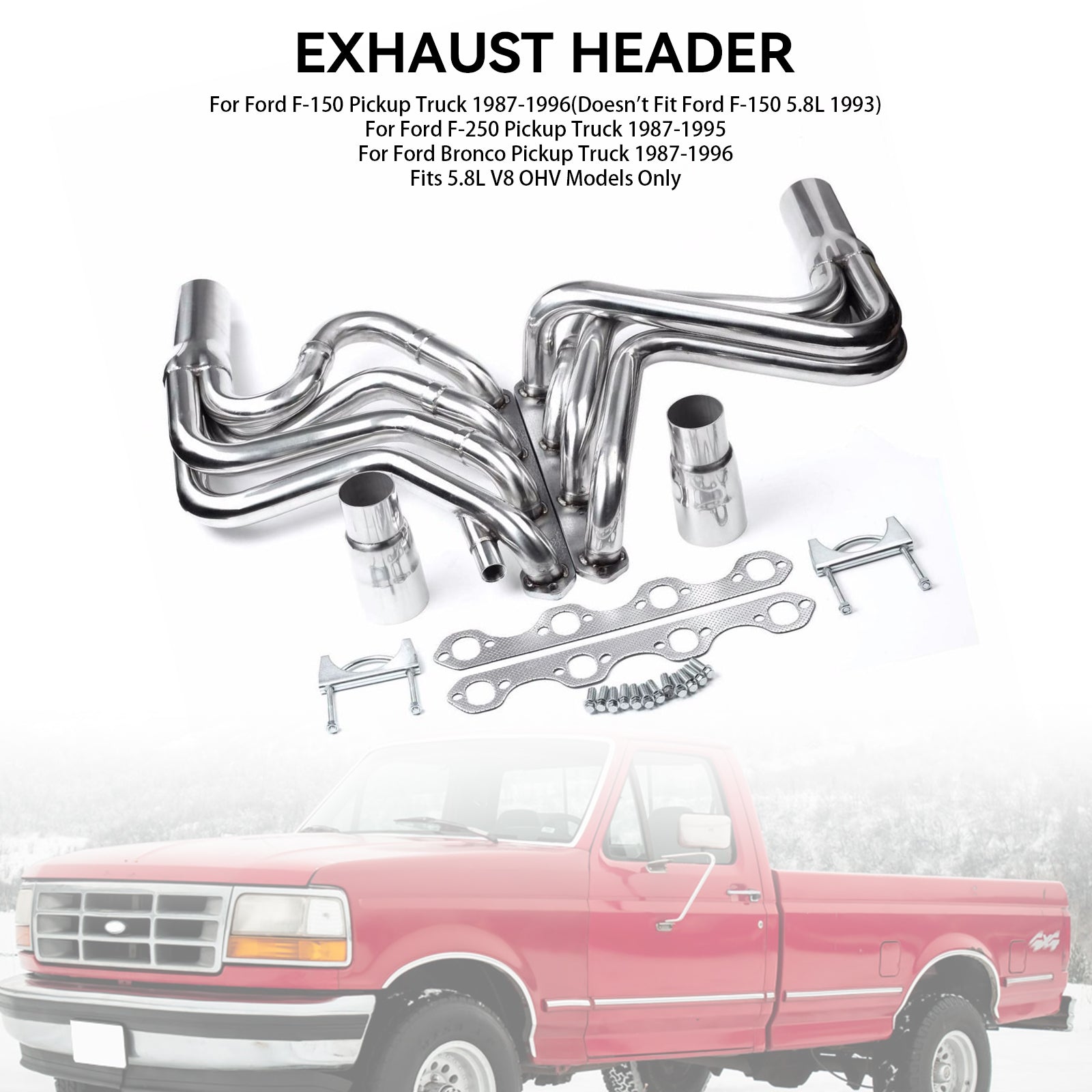 Ford 1987-1996 F150 Pickup Truck 5.8 V8 Exhaust Manifold Header