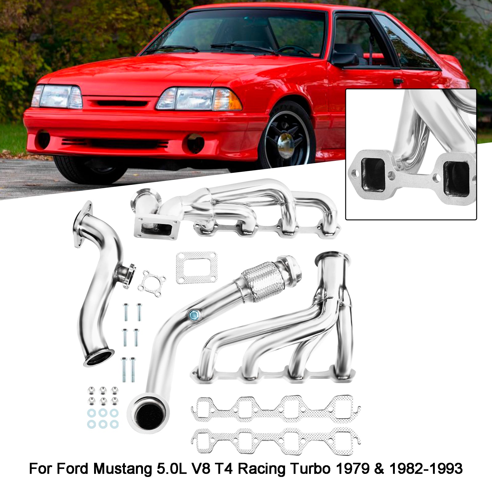 Ford  1979 & 1982-1993 Mustang 5.0L V8 T4 Racing Turbo Exhaust Header Manifold