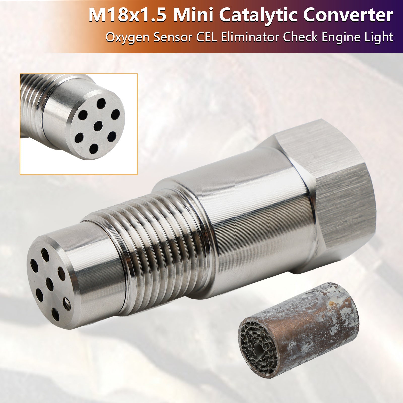 Mini Catalytic Converter CEL Eliminator - 60MM O2 Sensor Adapter for Check Engine Light